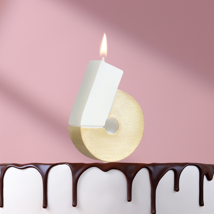 Свеча в торт Свеча в торт "Манхеттен", цифра "6", белая с золотом, 5 см