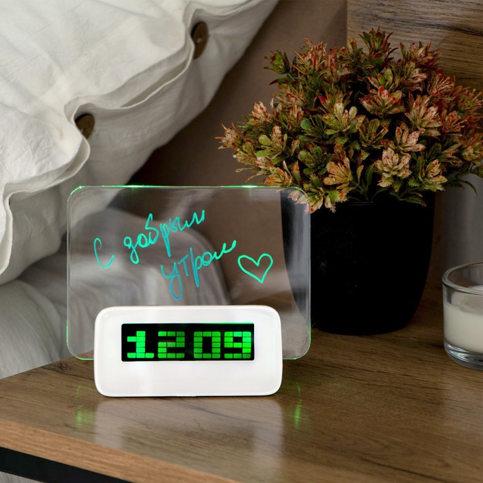 Будильник Luazon LB-16 Будильник Luazon LB-16 "Послание", с маркером, подсветка зеленого цвета, белый