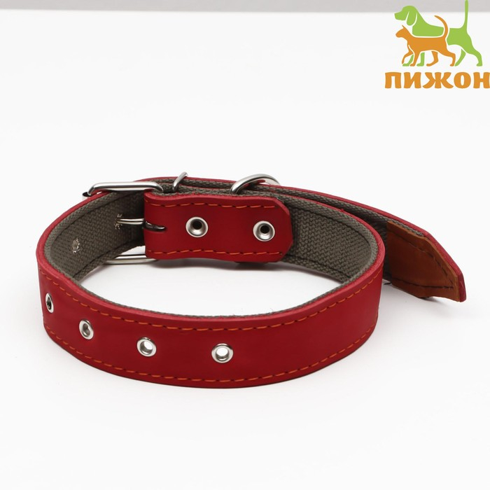 Ошейник комбинированный кожа/брезент, безразмерный, 70 х 3,5 см, ОШ 25-60 см, красный Ошейник комбинированный кожа/брезент, безразмерный, 70 х 3,5 см, ОШ 25-60 см, красный
