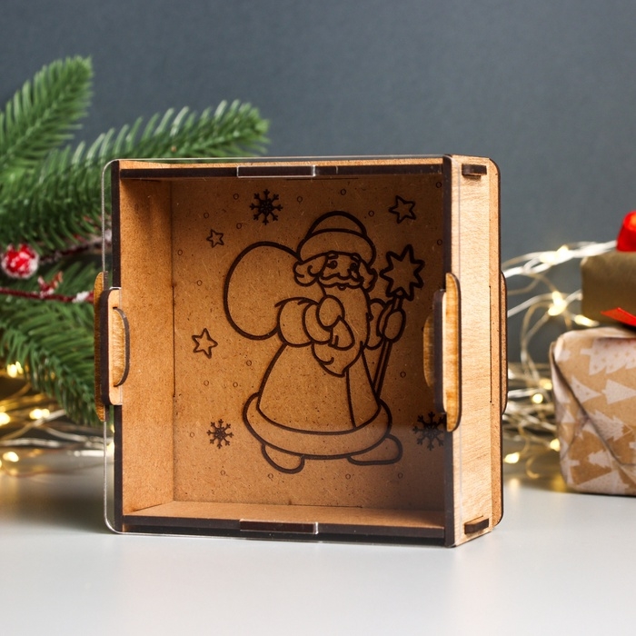 Новогодняя копилка с акрилом  Новогодняя копилка с акрилом "Дед Мороз с мешком" 12х12х4 см