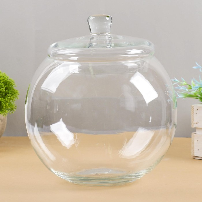 Ваза Ваза "Шаровая" 5л с крышкой горл.d-16, 20х23 см (без крышки h-17см) прозрачная