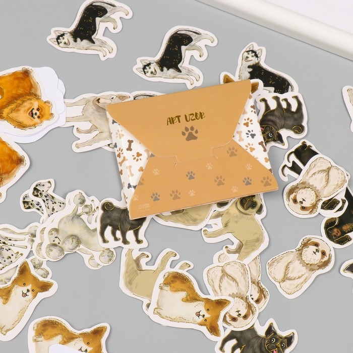 Наклейки для творчества "Породы собак" тиснение серебро набор 48 шт 9х7х0,8 см