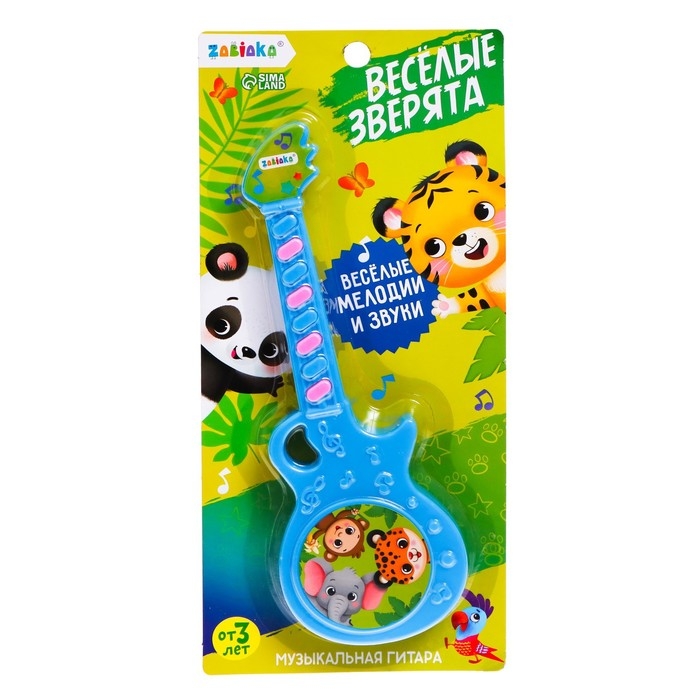Музыкальная гитара «Весёлые зверята», игрушечная, звук, цвет голубой Музыкальная гитара «Весёлые зверята», игрушечная, звук, цвет голубой