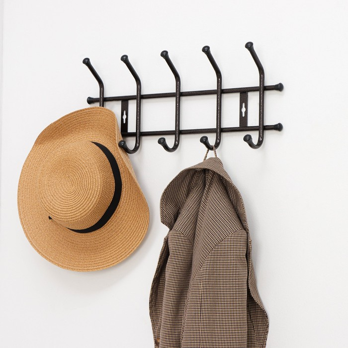 Вешалка настенная на 5 крючков, 48×21,5 см, цвет медный антик Вешалка настенная на 5 крючков, 48×21,5 см, цвет медный антик