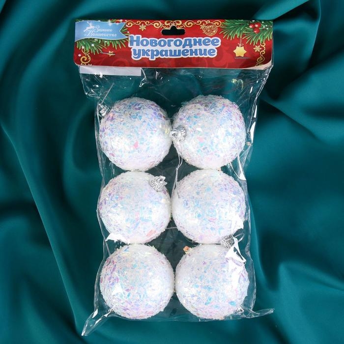 Набор шаров пластик d-6 см, 6 шт Набор шаров пластик d-6 см, 6 шт "Снежное сияние" белый