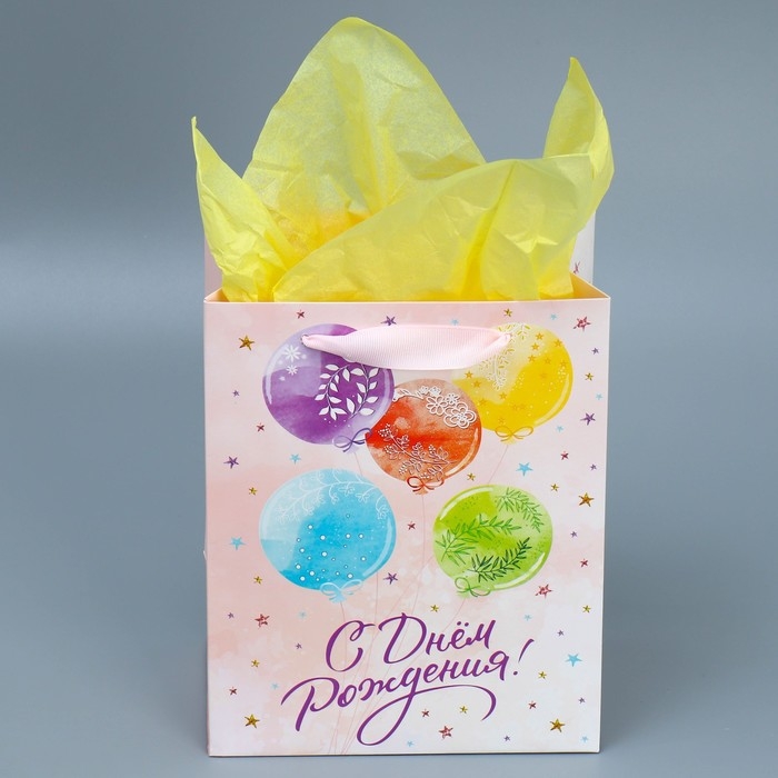 Пакет подарочный ламинированный с тишью, упаковка, «С Днём рождения», MS 18 х 23 х 10 см