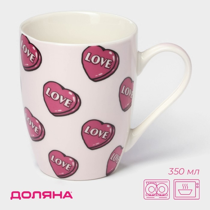Кружка фарфоровая Доляна «Полёт сердец», 350 мл, цвет розовый Кружка фарфоровая Доляна «Полёт сердец», 350 мл, цвет розовый