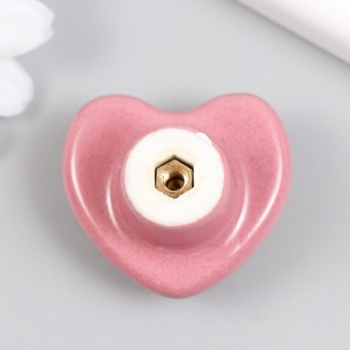 Ручка для шкатулки керамика, металл Ручка для шкатулки керамика, металл "Сердечко" розовая 3,8х3,8х3 см