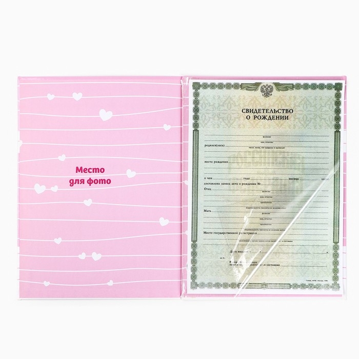Папка для свидетельства о рождении  Папка для свидетельства о рождении "Наша малышка", розовая для девочки, 23,1х30,7см