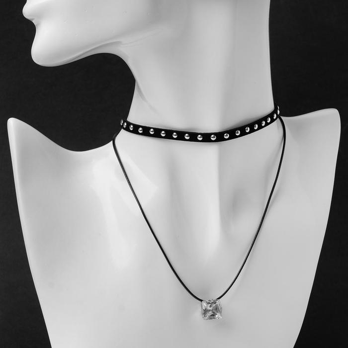 Чокер «Две нити» квадратный кристалл, цвет белый в чёрном, 40см Чокер «Две нити» квадратный кристалл, цвет белый в чёрном, 40см