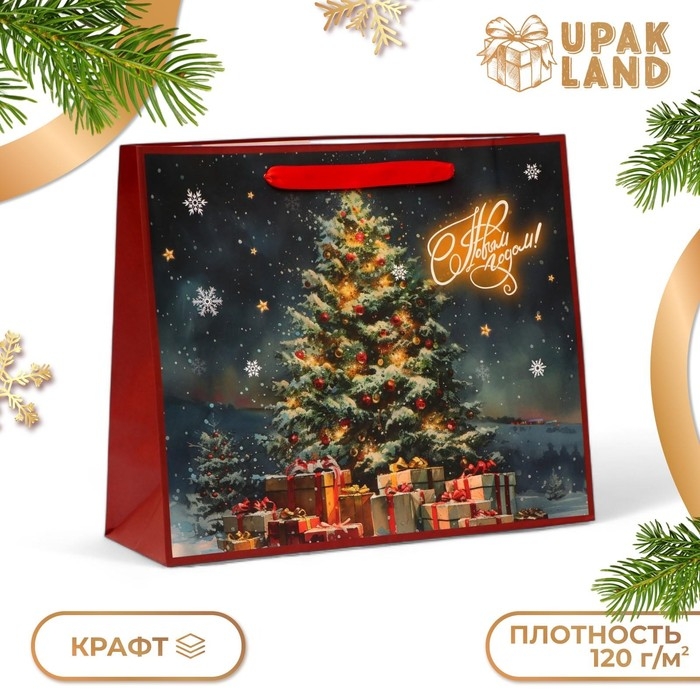 Новый год. Пакет подарочный новогодний бумажный,  Новый год. Пакет подарочный новогодний бумажный, "Ёлка", 31 х 26 х 11 см.