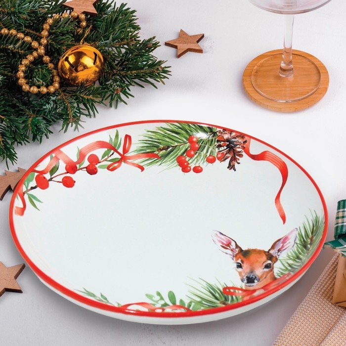 Новый год. Тарелка керамическая «Новогодняя сказка» красная, 22.5 см, цвет белый Новый год. Тарелка керамическая «Новогодняя сказка» красная, 22.5 см, цвет белый