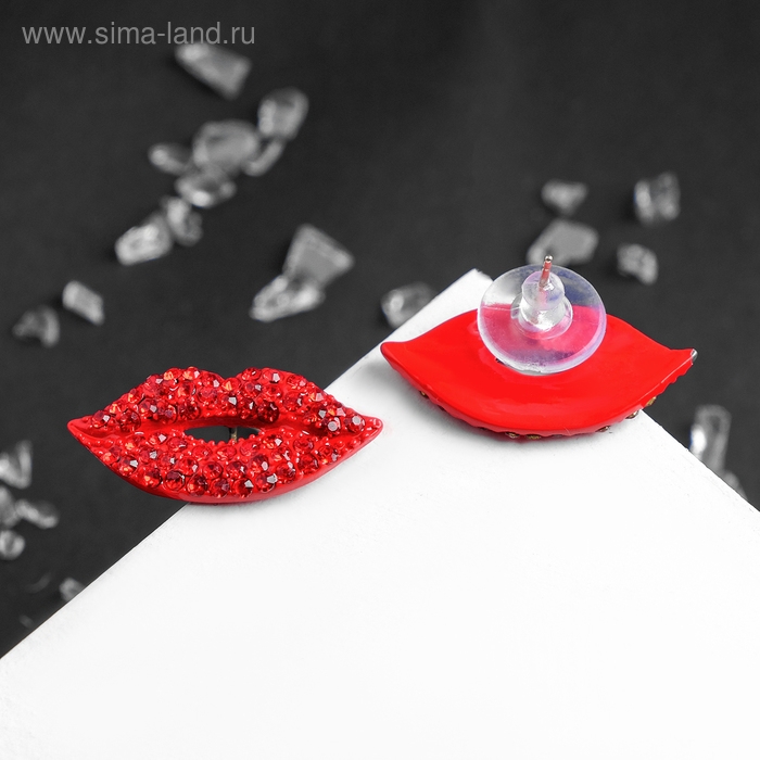 Серьги со стразами «Роли» губы, цвет красный Серьги со стразами «Роли» губы, цвет красный
