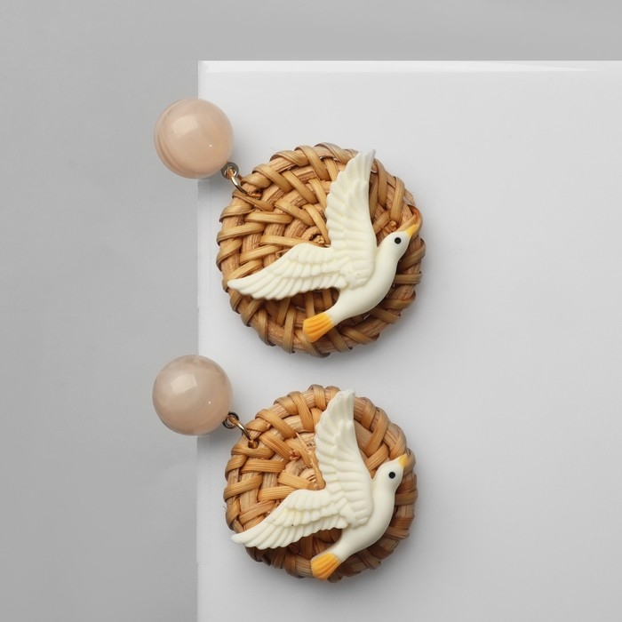 Серьги ассорти «Ваканда» стиль, птицы, цвет бело-коричневый Серьги ассорти «Ваканда» стиль, птицы, цвет бело-коричневый