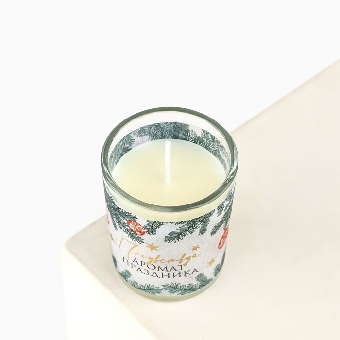 Свеча с калькой новогодняя «Аромат праздника» на Новый год на Новый год, аромат еловые ветки,5х6х5 см