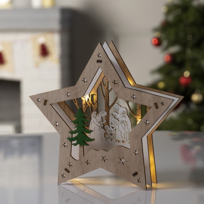 Светодиодная фигура «Звёздный лес» 17 × 17 × 4.5 см, дерево, батарейки АААх2 (не в комплекте), свечение тёплое белое Светодиодная фигура «Звёздный лес» 17 × 17 × 4.5 см, дерево, батарейки АААх2 (не в комплекте), свечение тёплое белое