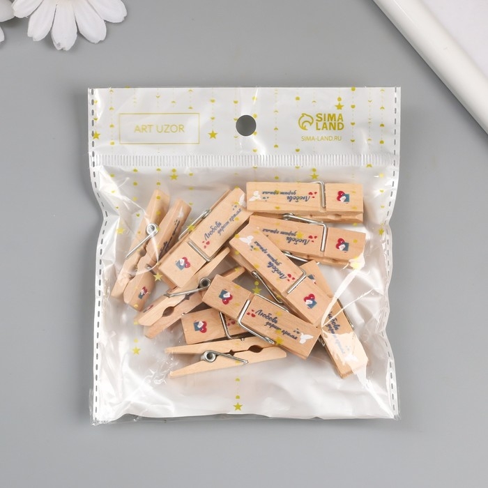 Декор для творчества дерево Декор для творчества дерево "Прищепка - Любовь дарит крылья" набор 10 шт