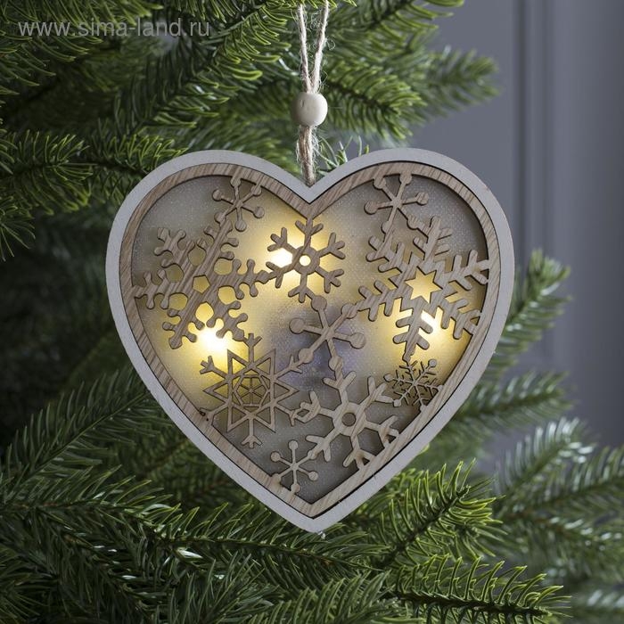 Ёлочная игрушка «Сердце в снежинках», от батареек, свечение тёплое белое Ёлочная игрушка «Сердце в снежинках», от батареек, свечение тёплое белое