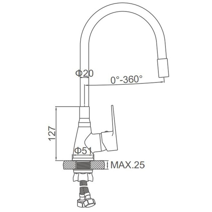 Смеситель для кухни Accoona A4890F-5, однорычажный, гибкий излив, черный/хром Смеситель для кухни Accoona A4890F-5, однорычажный, гибкий излив, черный/хром