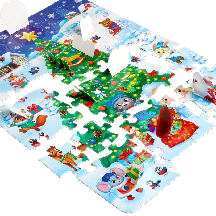 Пазлы с окошками «Новый год в лесу», 10 окошек, 20 деталей Пазлы с окошками «Новый год в лесу», 10 окошек, 20 деталей