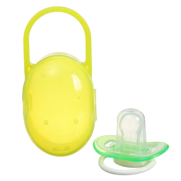 Соска - пустышка силиконовая ортодонтическая, от 3 мес., с колпачком, в контейнере, цвет желтый/зеленый Соска - пустышка силиконовая ортодонтическая, от 3 мес., с колпачком, в контейнере, цвет желтый/зеленый
