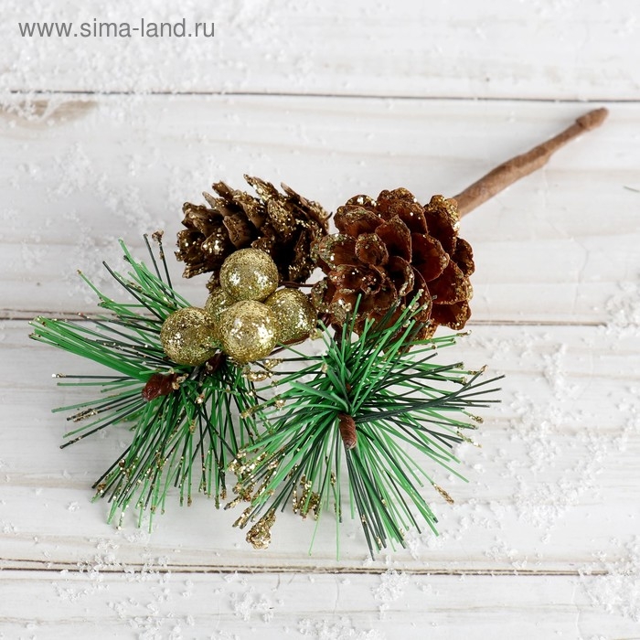Декор "Зимние грезы" две шишки ягодки хвоя, 15 см