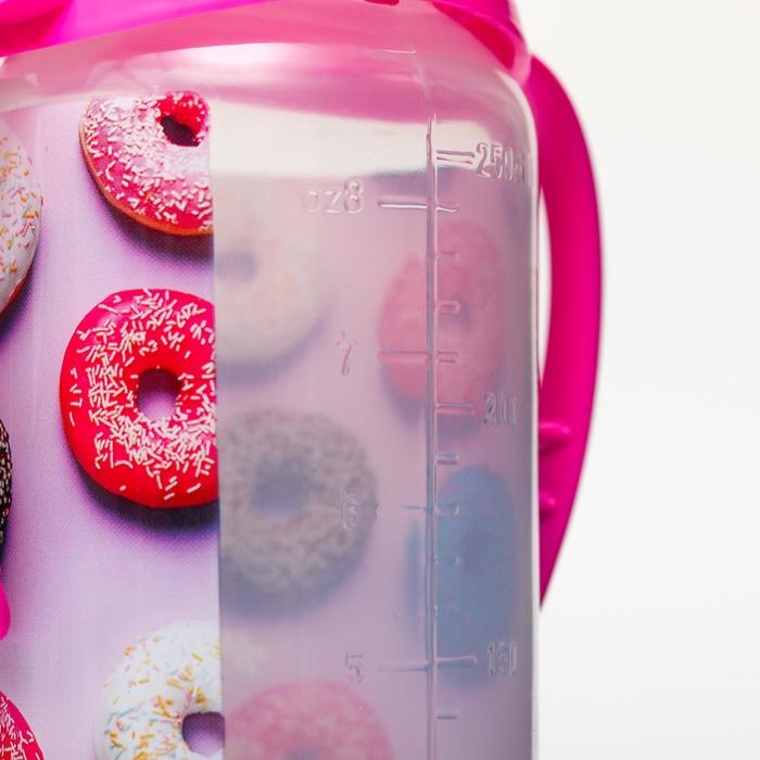 Бутылочка для кормления «Пончики», классическое горло, 250 мл., от 3 мес., цилиндр, с ручками