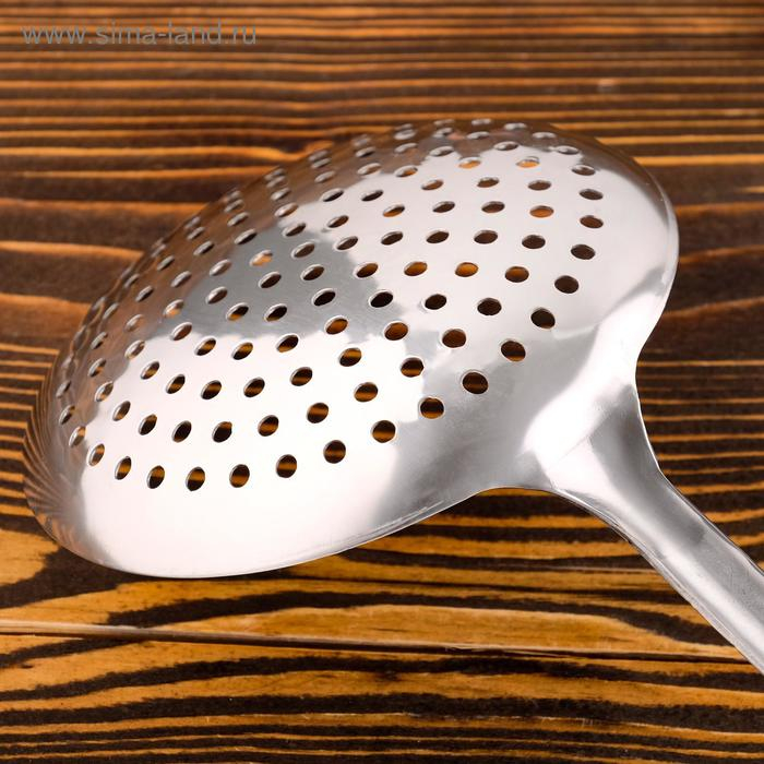 Шумовка для казана узбекская 43см, диаметр 16см, с деревянной ручкой Шумовка для казана узбекская 43см, диаметр 16см, с деревянной ручкой