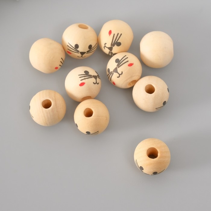 Бусины для творчества дерево Бусины для творчества дерево "Мордочка котика" набор 10 шт d=1,6 см