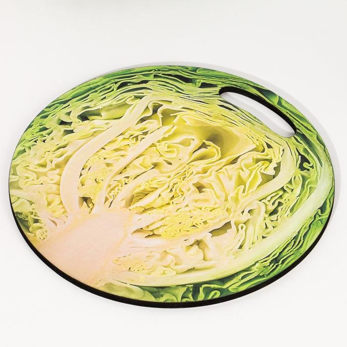 Доска разделочная и сервировочная круглая кухонная Доска разделочная и сервировочная круглая кухонная "Капуста в разрезе", 25,5 см