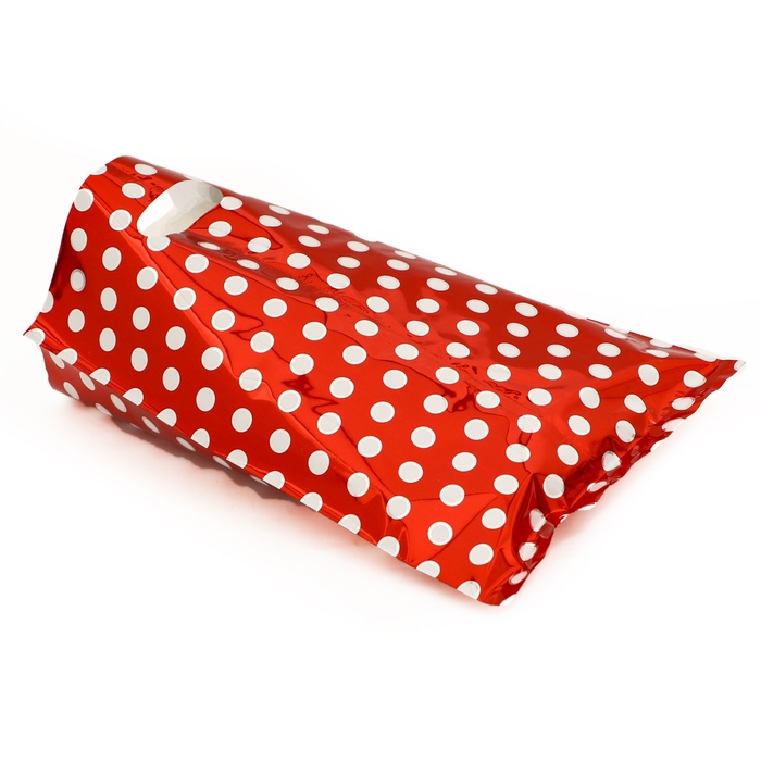 Набор подарочных пакетов, металлизированныей, Набор подарочных пакетов, металлизированныей, "Горох" красный 17х25 см , 20 микрон 10 шт набор