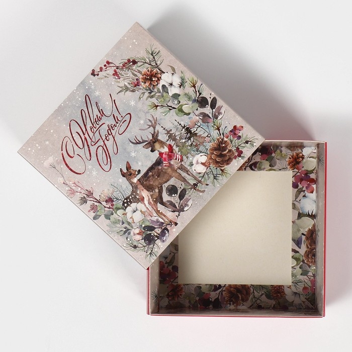 Коробка подарочная новогодняя складная «Новогодняя акварель», 14 х 14 х 8 см, Новый год Коробка подарочная новогодняя складная «Новогодняя акварель», 14 х 14 х 8 см, Новый год