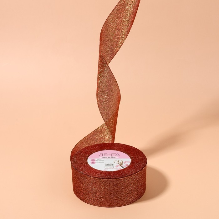 Лента парчовая, 40 мм, 23 ± 1 м, цвет бордовый №034 Лента парчовая, 40 мм, 23 ± 1 м, цвет бордовый №034