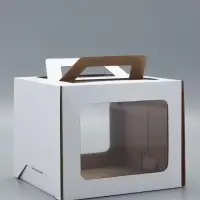 Коробка под торт 2 окна, с ручками, белая, 24&times;24&times;20 см