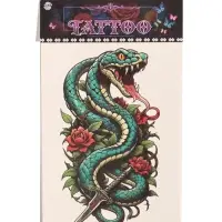 Татуировка на тело &laquo;Зелёная змея с розами и кинжалом&raquo;, 12.5&times;20.7 см, цветная