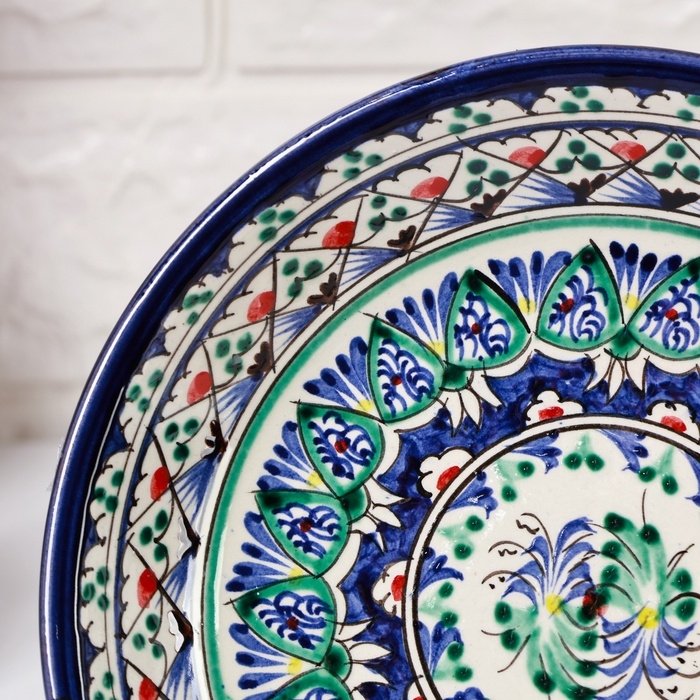 Тарелка Риштанская Керамика Тарелка Риштанская Керамика "Узоры", синяя, глубокая, 20 см