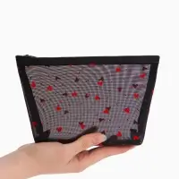 Косметичка дор Сердца, сетка 17*6,5*13,5, отд на молнии, черный Косметичка дор Сердца, сетка 17*6,5*13,5, отд на молнии, черный