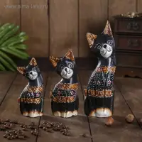 Сувенирный набор «Кошечки с пятнистыми лапками», h=20 см, h=17 см, h=12 см, 4×13×20 см, дерево, МИКС