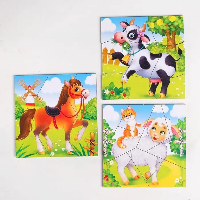 Пазл разрезной «Животные фермы», 3 картинки в раме Пазл разрезной «Животные фермы», 3 картинки в раме