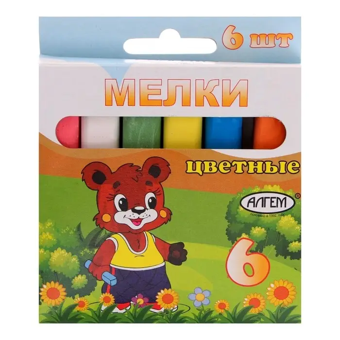 Мелки цветные  Мелки цветные "АЛГЕМ", в наборе 6 штук, квадратные