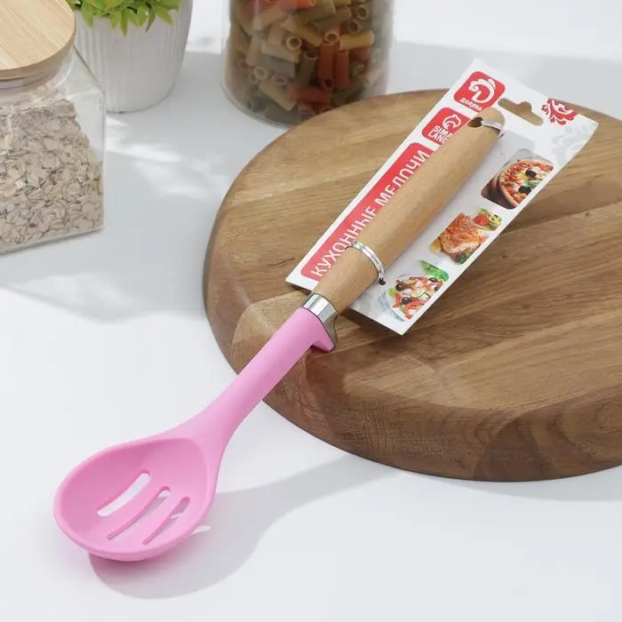 Ложка кулинарная с прорезями Доляна «Стелла», 29 см, цвет розовый Ложка кулинарная с прорезями Доляна «Стелла», 29 см, цвет розовый