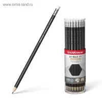 Карандаш чернографитный с ластиком Erich Krause «Jet Black 101», HB, грифель d=2.2 мм, дерево, шестигранный в тубусе, чёрный корпус