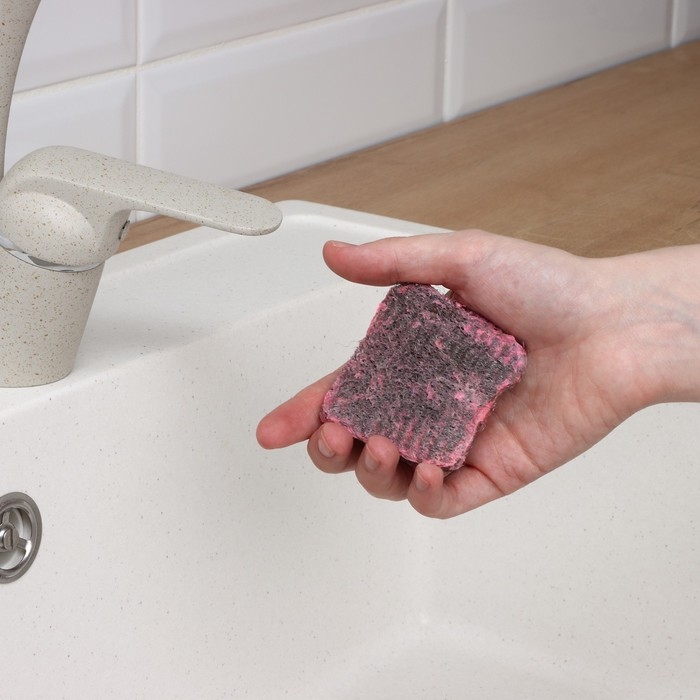 Губки для посуды Доляна, 10 шт, с мылом, ультратонкое металлическое волокно, квадратные, аромат роз Губки для посуды Доляна, 10 шт, с мылом, ультратонкое металлическое волокно, квадратные, аромат роз