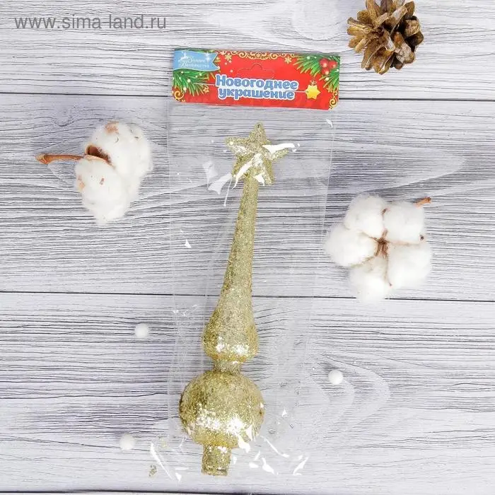 Верхушка на елку Верхушка на елку "Золотая россыпь" 4х18 см, золото