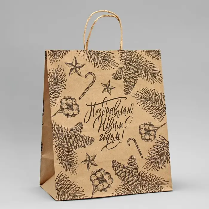 Пакет подарочный новогодний крафтовый «Поздравляю с Новым годом», 24 х 28 х 14 см Пакет подарочный новогодний крафтовый «Поздравляю с Новым годом», 24 х 28 х 14 см