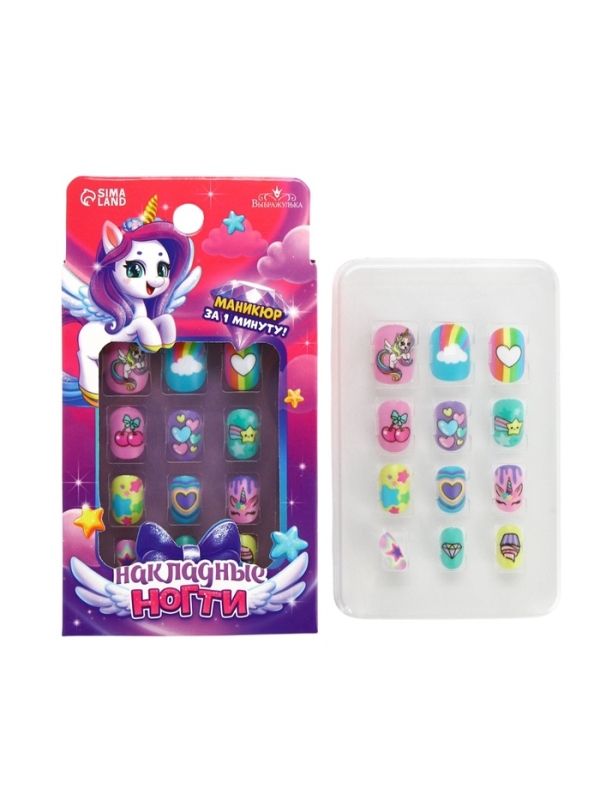Детские накладные ногти "Веселый Единорожка" , 12 шт