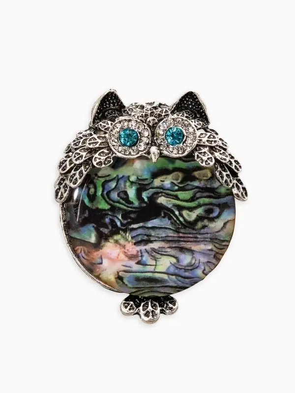 Брошь "Галлиотис" сова, цвет зелёный в чернёном серебре