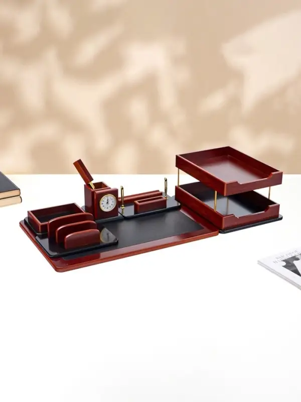 Набор настольный 7 в1 (карандашница, подставка для ручек, визитница, часы Д-009, этажерка, нож, подставка)