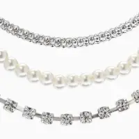 Чокер "Стиль" (набор 3шт) шар №8, со стразинками, тянется, 35+удл, цвет белый в серебре