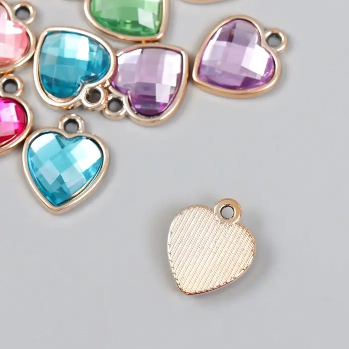 Пластиковый элемент, декоративная подвеска под металл «Арт Узор. Сердце. Страза», 1.6×2 см, МИКС